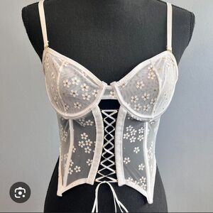 White Corset Top Daisy Ditsy Floral With Boning Sz Small Festival Club Date Sexy